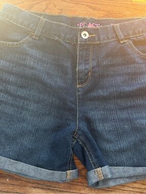 Place Girls' Dark Blue Denim Shorts with Pink Logo